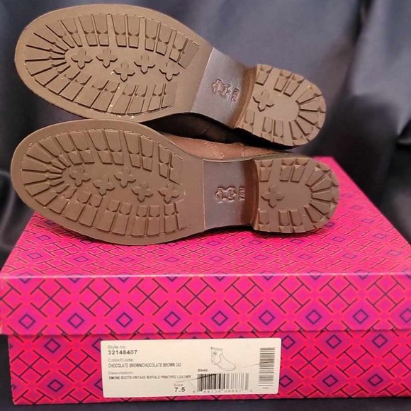 Pre-owned Tory Burch Simone Brown Distressed Leather Bootie Shoes Size 7.5 - Picture 4 of 4